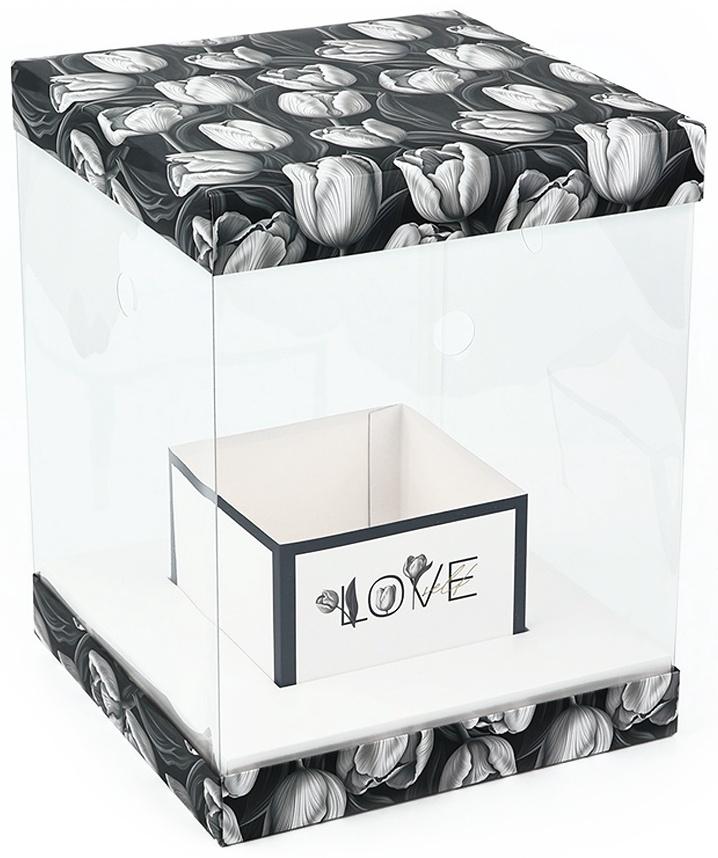 Коробка для цветов с вазой и PVC окнами складная «Чёрно-белая эстетика», 23 х 30 х 23 см