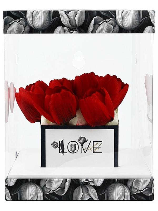 Коробка для цветов с вазой и PVC окнами складная «Чёрно-белая эстетика», 23 х 30 х 23 см