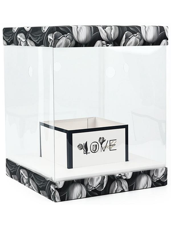Коробка для цветов с вазой и PVC окнами складная «Чёрно-белая эстетика», 23 х 30 х 23 см