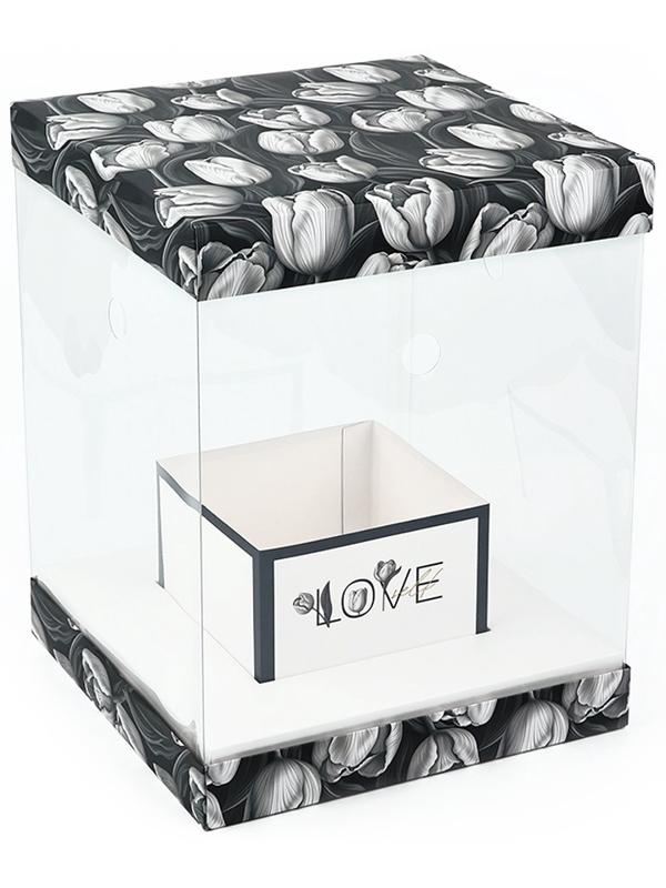 Коробка для цветов с вазой и PVC окнами складная «Чёрно-белая эстетика», 23 х 30 х 23 см