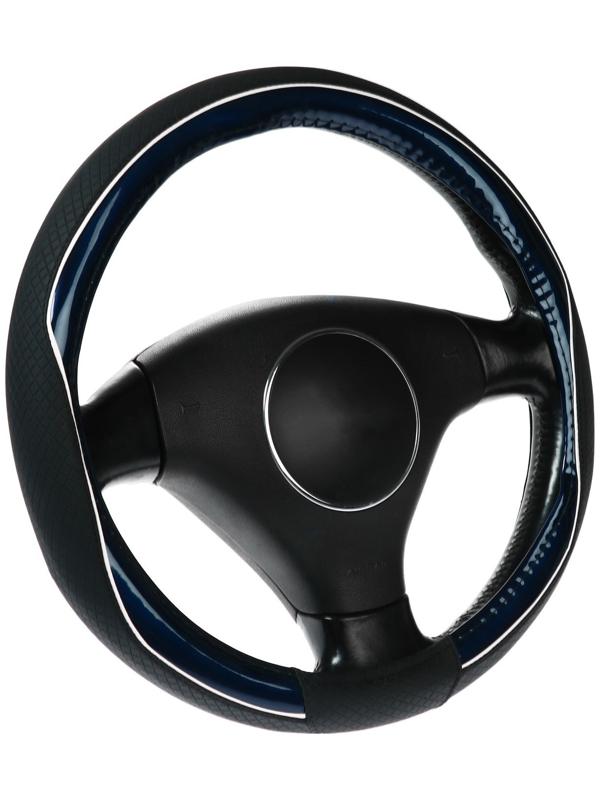 Оплетка Cartage, кожа PU, 38 см, глянцевая синяя вставка