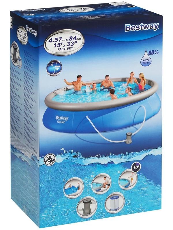 Бассейн надувной Fast Set 457 х 84 см, с фильтр-насосом 57313