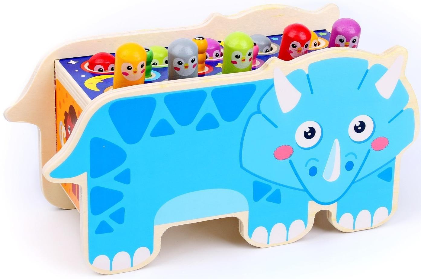 Уценка (помята упаковка) Детский логический центр Носорог 3в1 (стучалка, рыбалка, крутилки) 24х10х14 см