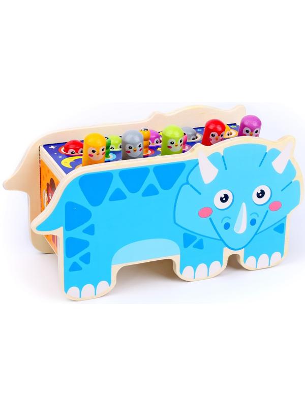 Уценка (помята упаковка) Детский логический центр Носорог 3в1 (стучалка, рыбалка, крутилки) 24х10х14 см