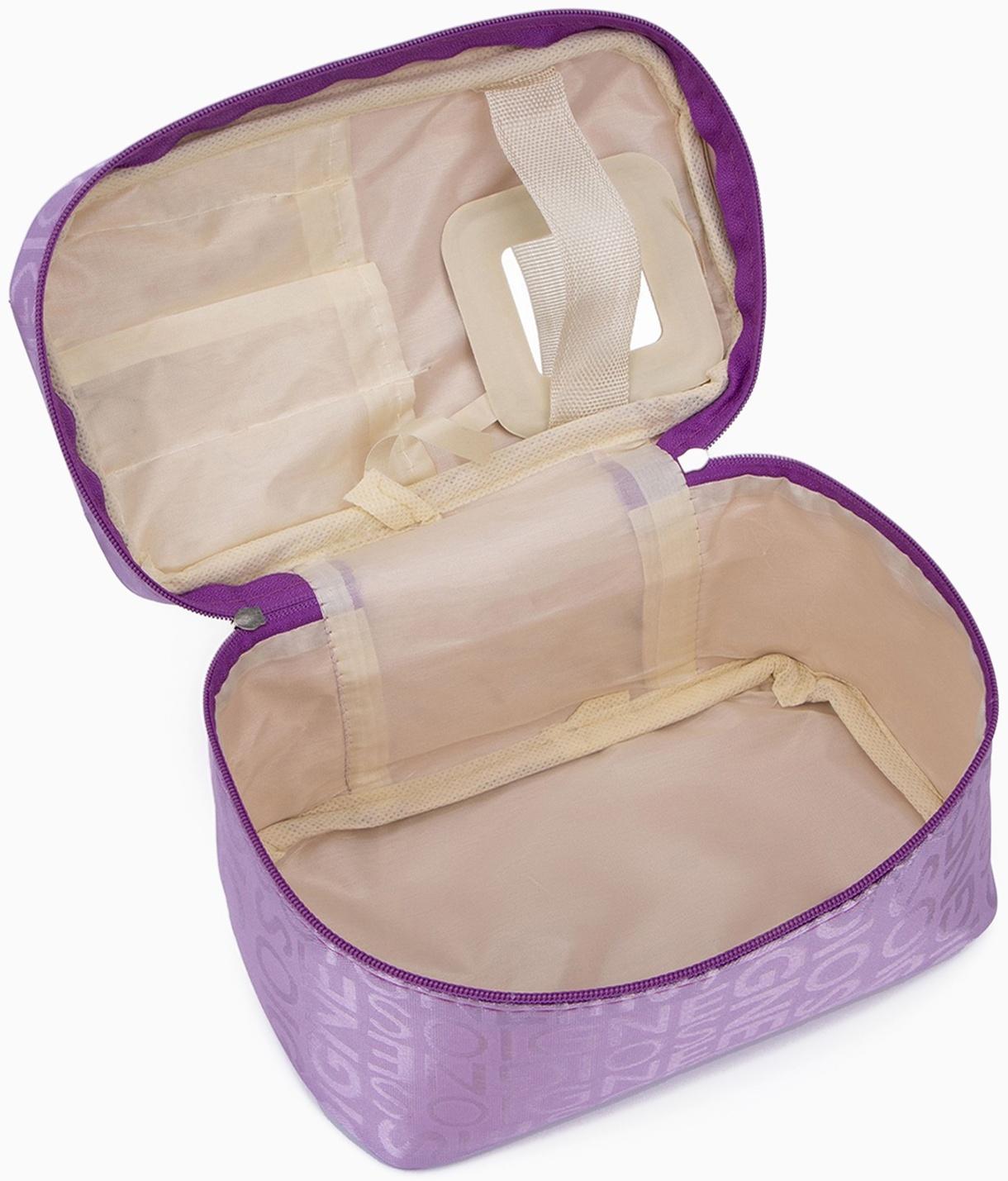 Косметичка-сундучок на молнии, на подкладке, с ручкой, зеркалом, сиреневая