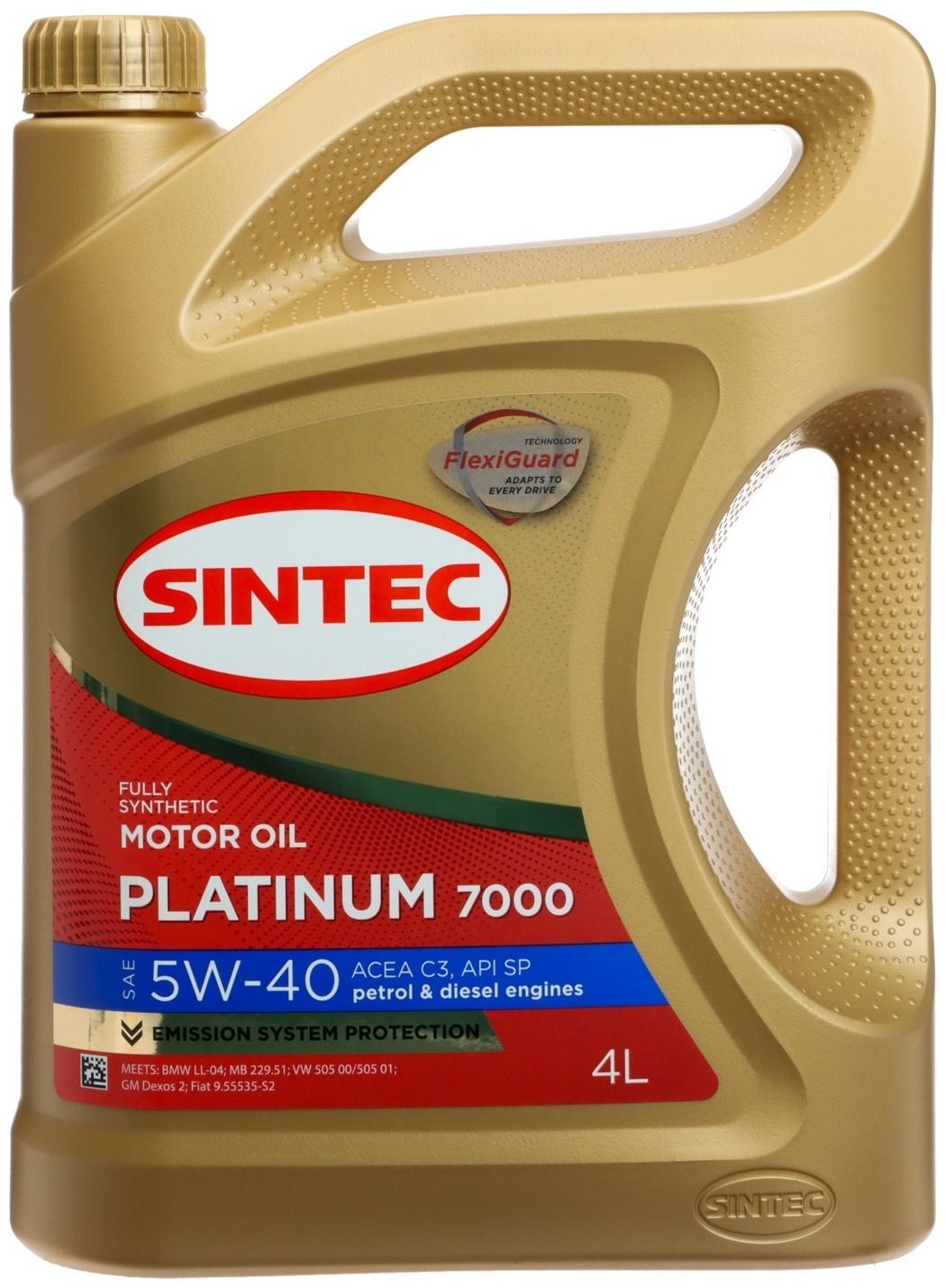 Масло моторное Sintec Platinum 7000 5W-40, C3 SP, синтетическое, 4 л