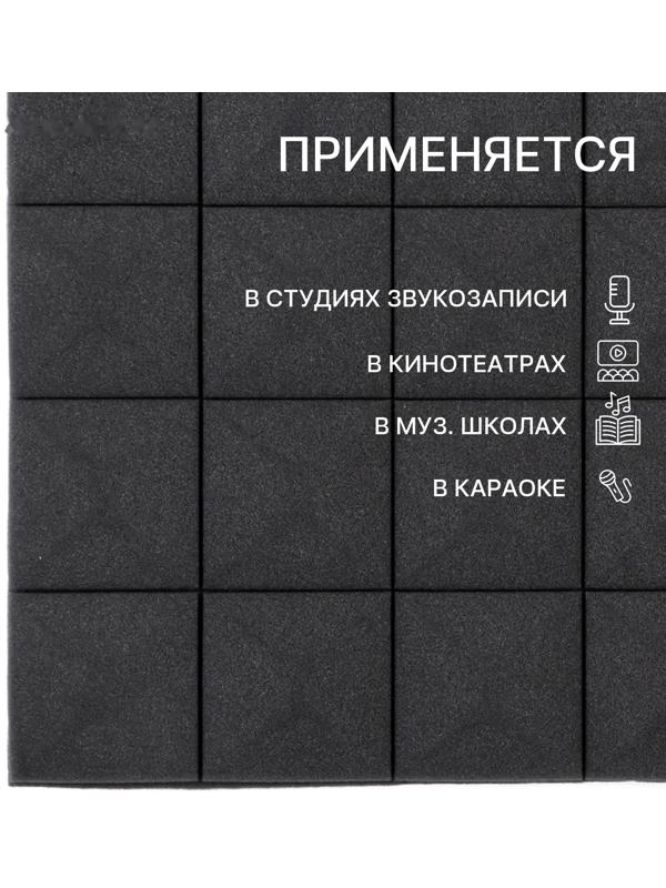 Шумопоглощающая панель - акустический поролон самоклеящийся, гриб, 50 х 50 х 3 см, черный
