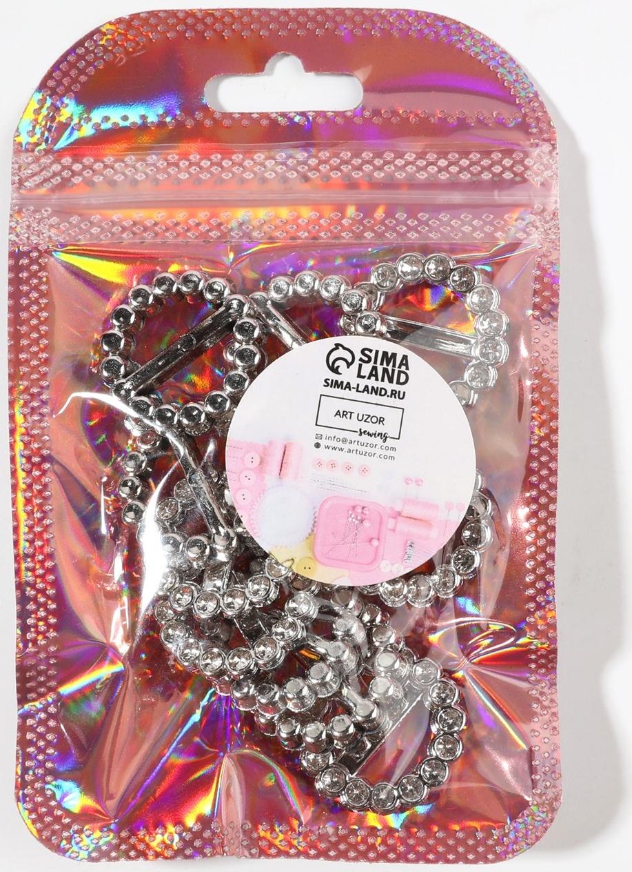 Пряжки кабошоны со стразами «Круг» для бантиков, d = 18 мм, 10 шт, цвет серебряный