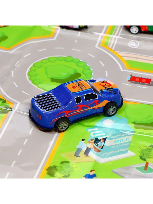 Набор машинок «Безумные гонки», металлические, инерция, игровой коврик, в детском ящике на колёсах с крышкой, 50 шт.