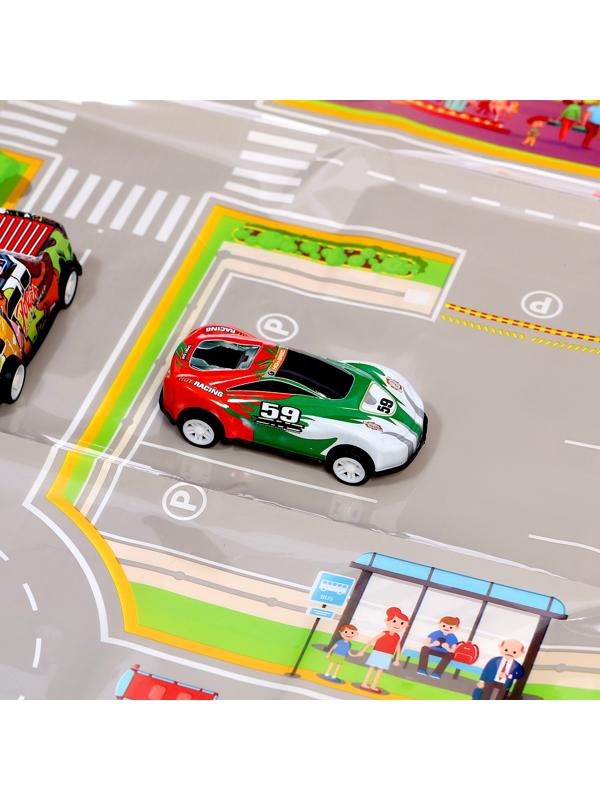 Набор машинок «Безумные гонки», металлические, инерция, игровой коврик, в детском ящике на колёсах с крышкой, 50 шт.