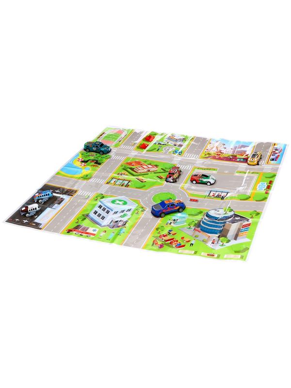 Набор машинок «Безумные гонки», металлические, инерция, игровой коврик, в детском ящике на колёсах с крышкой, 50 шт.