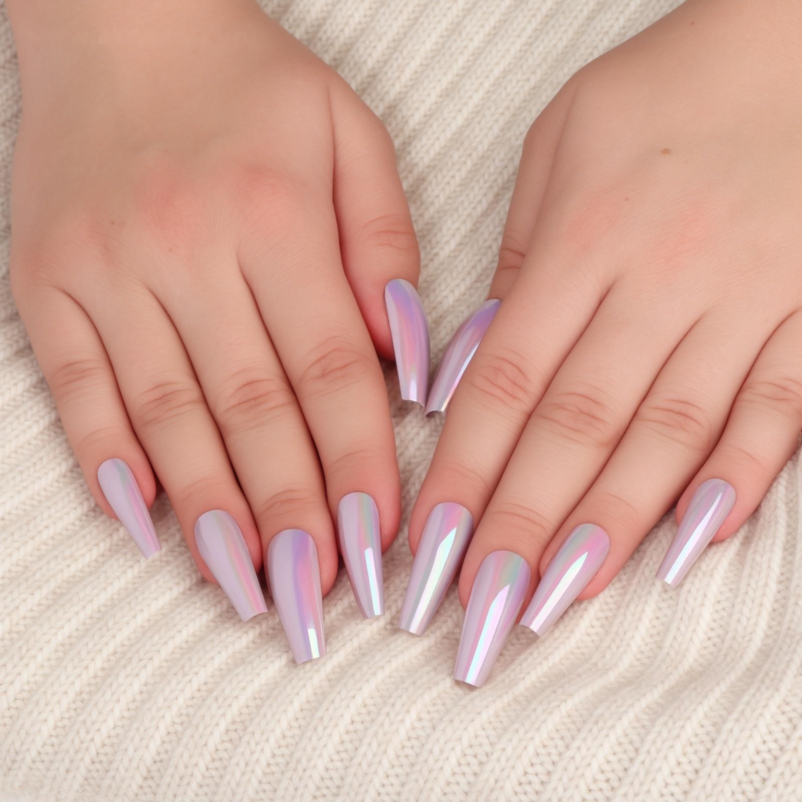 Накладные ногти «Перламутр», 12 шт, с клеевыми пластинами, форма балерина, фиолетовые