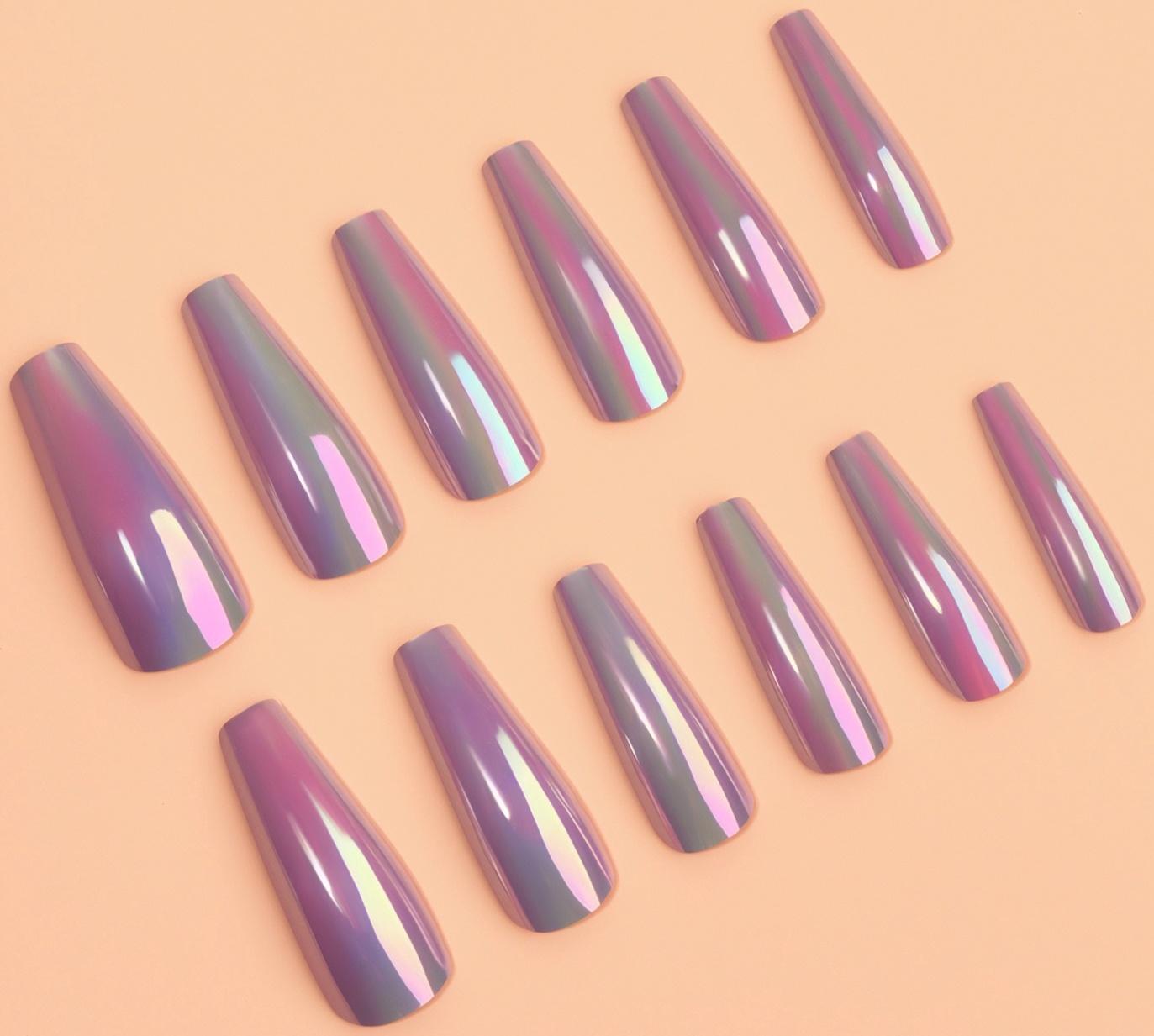 Накладные ногти «Перламутр», 12 шт, с клеевыми пластинами, форма балерина, фиолетовые