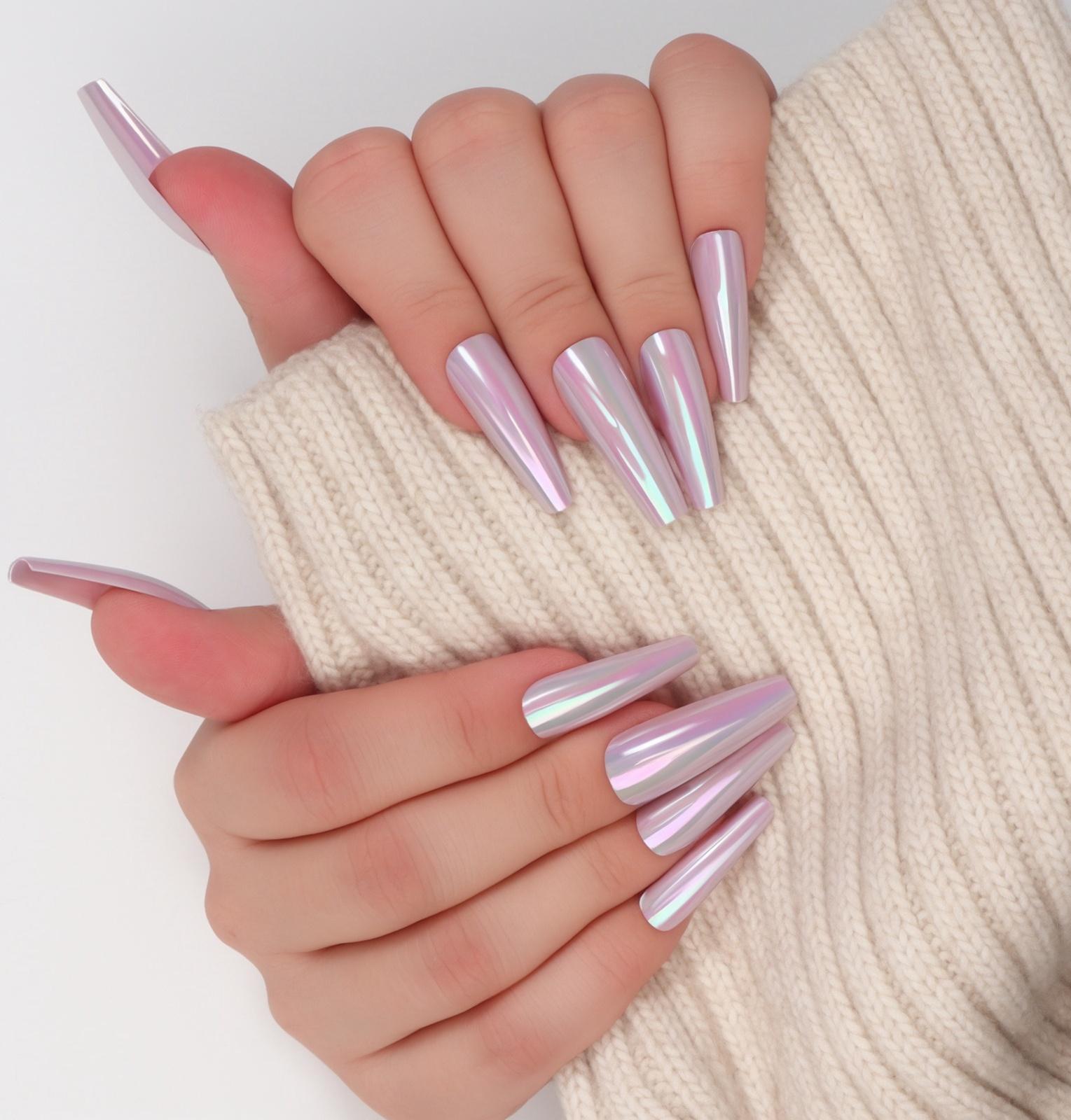 Накладные ногти «Перламутр», 12 шт, с клеевыми пластинами, форма балерина, фиолетовые