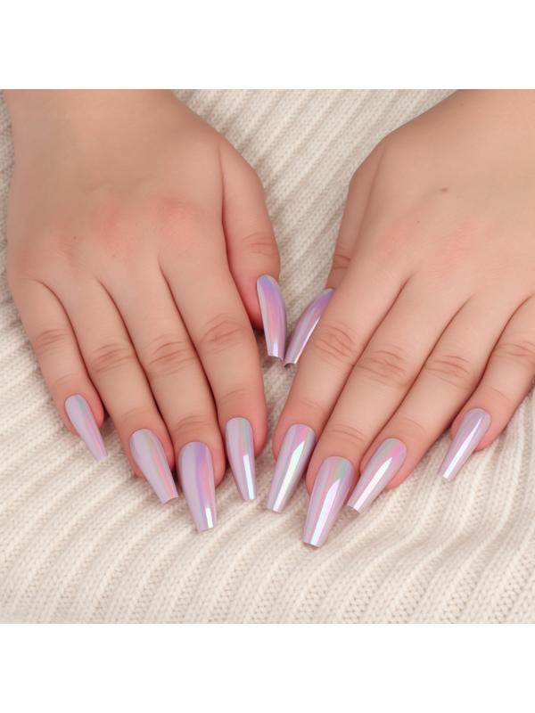 Накладные ногти «Перламутр», 12 шт, с клеевыми пластинами, форма балерина, фиолетовые