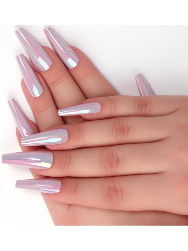 Накладные ногти «Перламутр», 12 шт, с клеевыми пластинами, форма балерина, фиолетовые