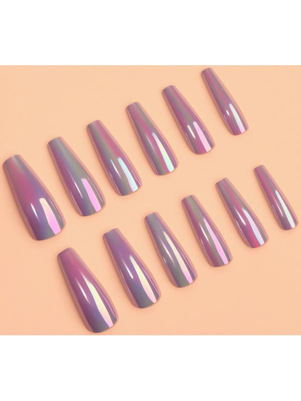 Накладные ногти «Перламутр», 12 шт, с клеевыми пластинами, форма балерина, фиолетовые