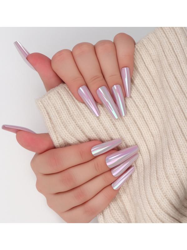 Накладные ногти «Перламутр», 12 шт, с клеевыми пластинами, форма балерина, фиолетовые