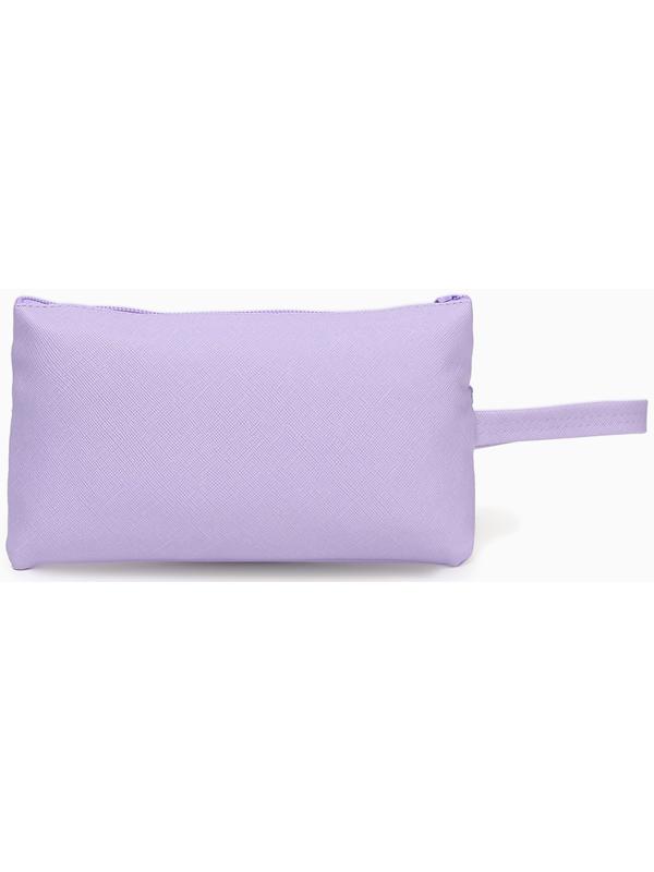 Косметичка-пенал на молнии, плоская, с карманом, сиреневая