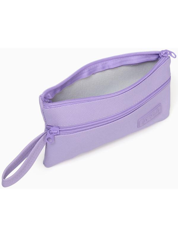 Косметичка-пенал на молнии, плоская, с карманом, сиреневая