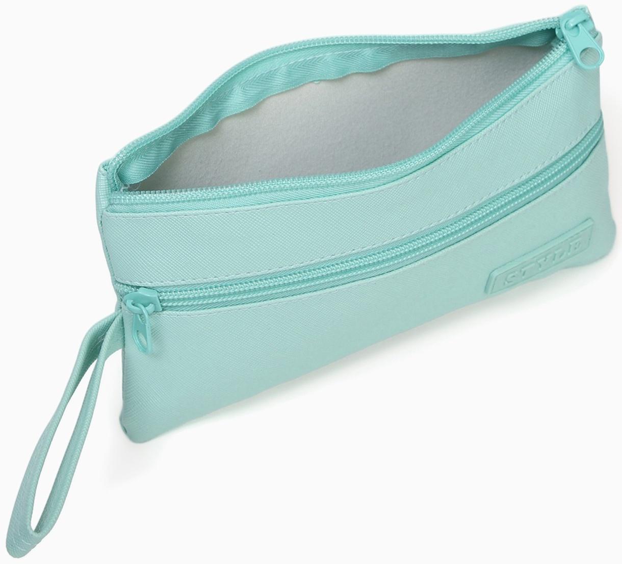 Косметичка-пенал на молнии, плоская, с карманом, зелёная