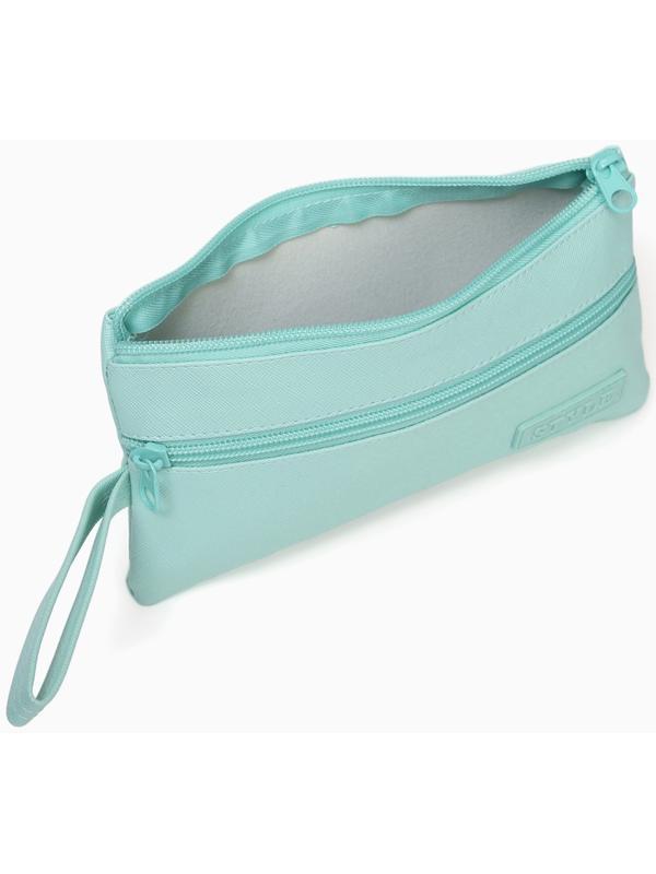 Косметичка-пенал на молнии, плоская, с карманом, зелёная