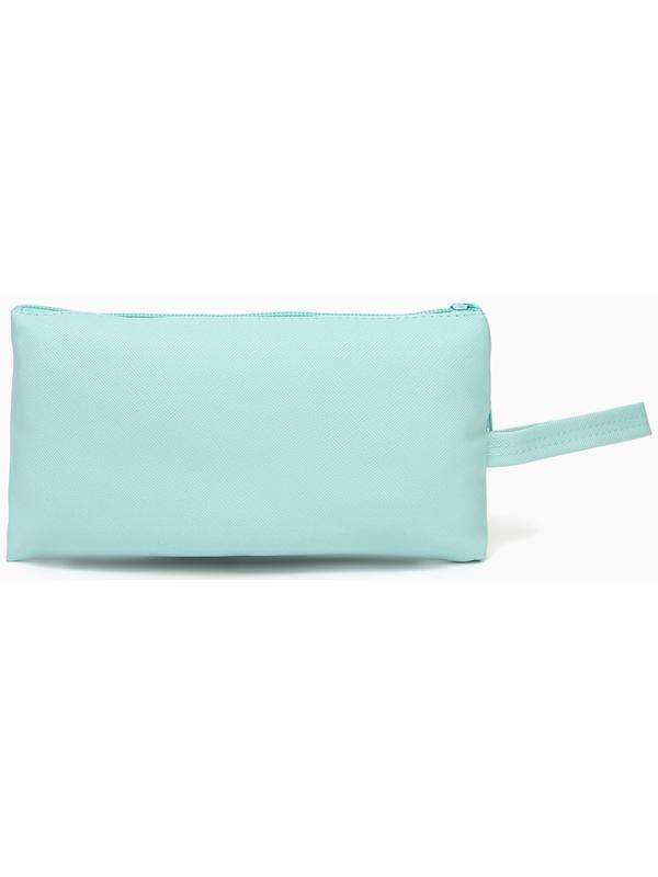 Косметичка-пенал на молнии, плоская, с карманом, зелёная