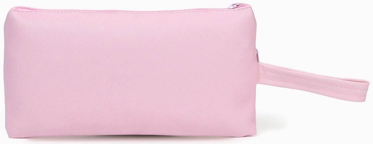 Косметичка-пенал на молнии, плоская, с карманом, розовая