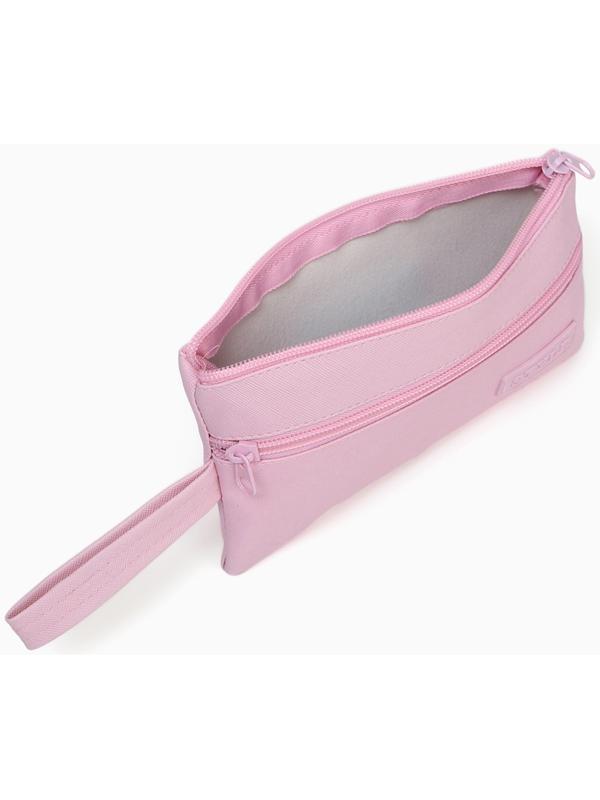 Косметичка-пенал на молнии, плоская, с карманом, розовая