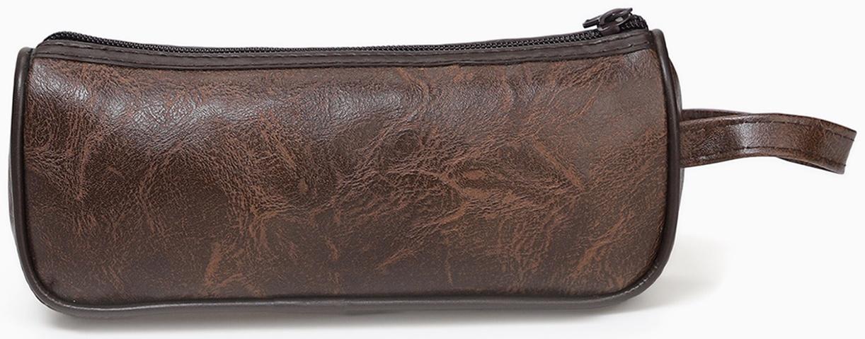 Косметичка-пенал на молнии с карманом, из искусственная кожи, кофейная