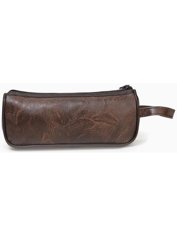 Косметичка-пенал на молнии с карманом, из искусственная кожи, кофейная