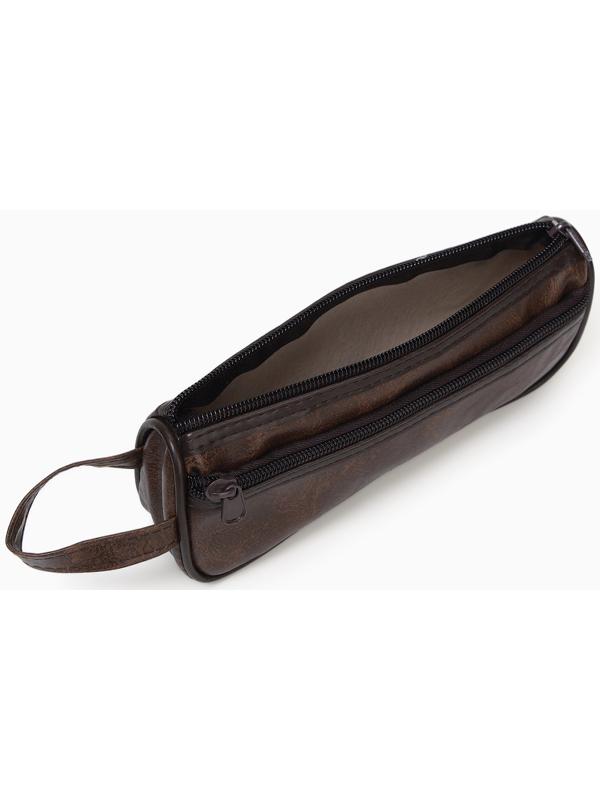 Косметичка-пенал на молнии с карманом, из искусственная кожи, кофейная