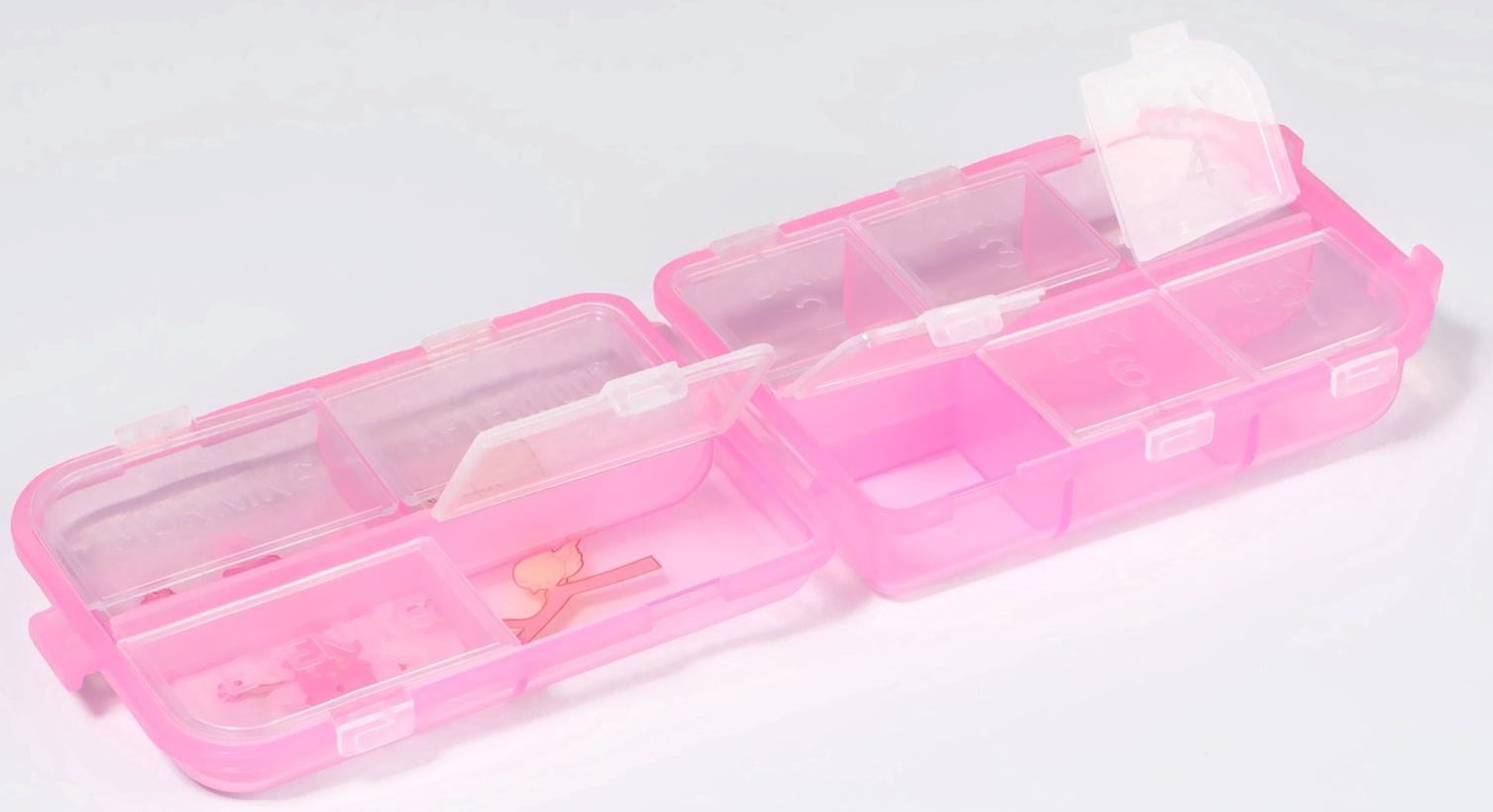 Таблетница, 9,5 × 6 × 3 см, 10 секций, цвет розовый