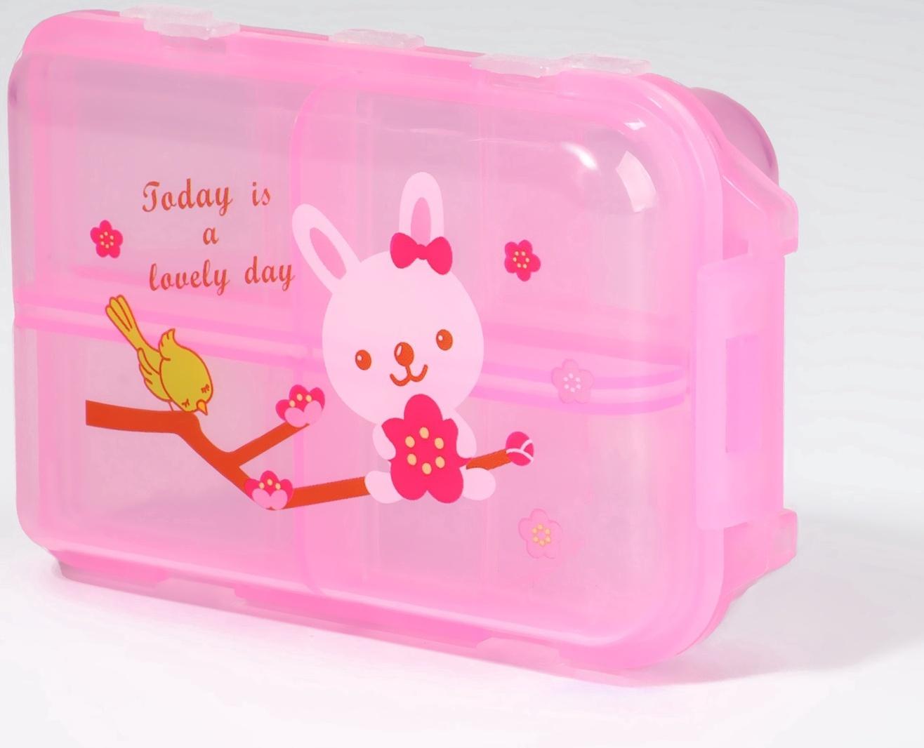 Таблетница, 9,5 × 6 × 3 см, 10 секций, цвет розовый