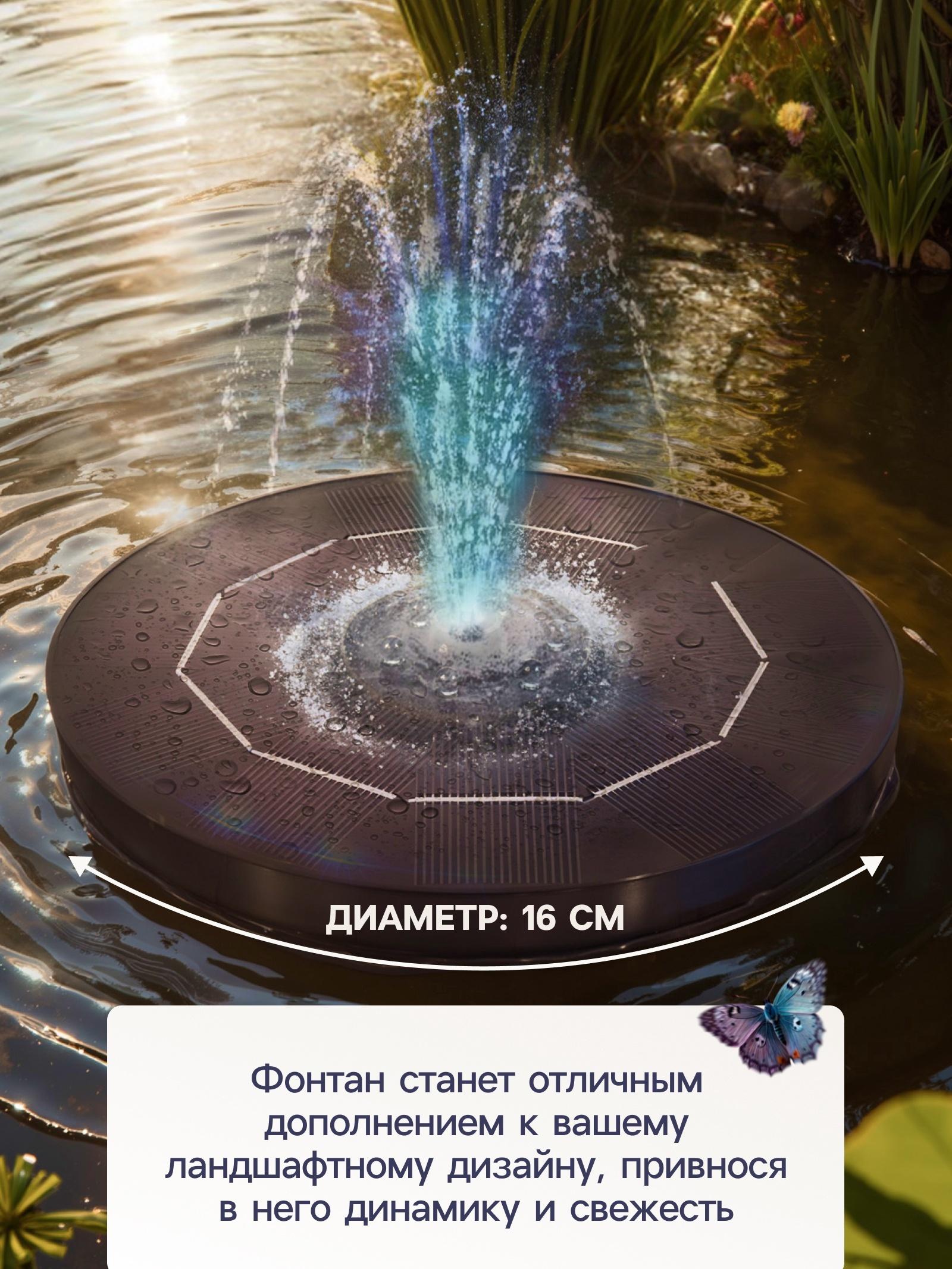 Фонтан на солнечной батарее,  h=0,55 метра, 180 л/ч, 7 Вт,  LED-подсветка, JT-180-6LED