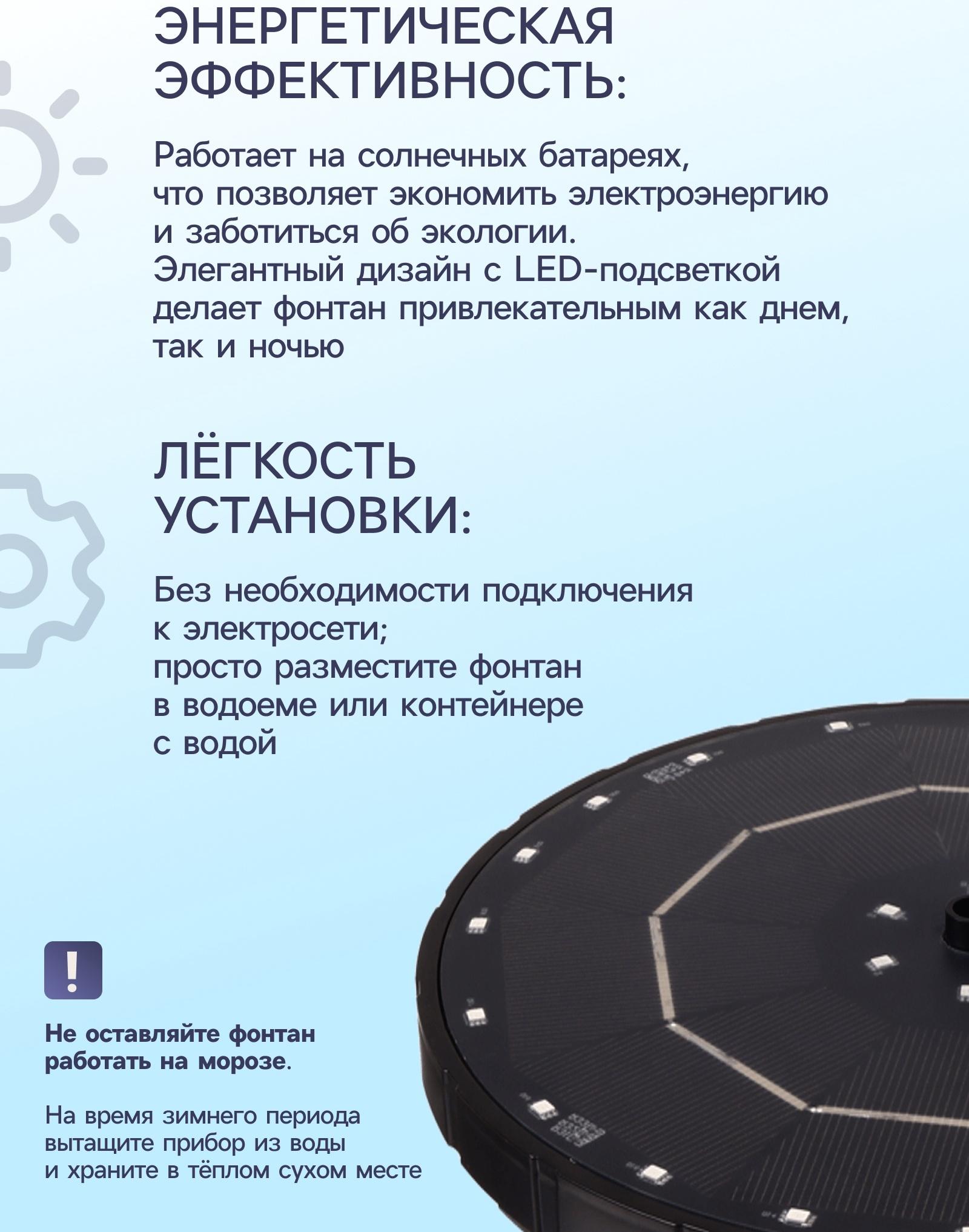 Фонтан на солнечной батарее,  h=0,55 метра, 180 л/ч, 7 Вт,  LED-подсветка, JT-180-26LED