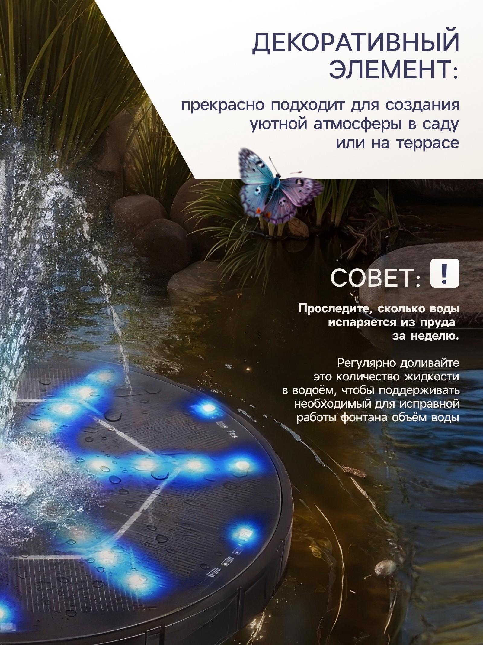 Фонтан на солнечной батарее,  h=0,55 метра, 180 л/ч, 7 Вт,  LED-подсветка, JT-180-36LED