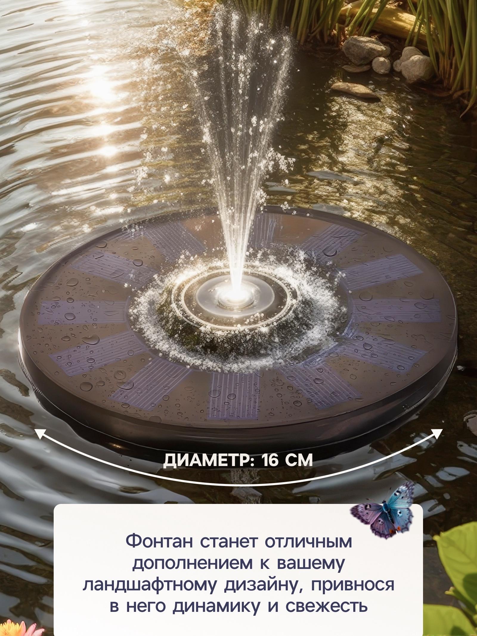 Фонтан на солнечной батарее  h=0,55 метра, 150 л/ч, 7 Вт, JT-130F1