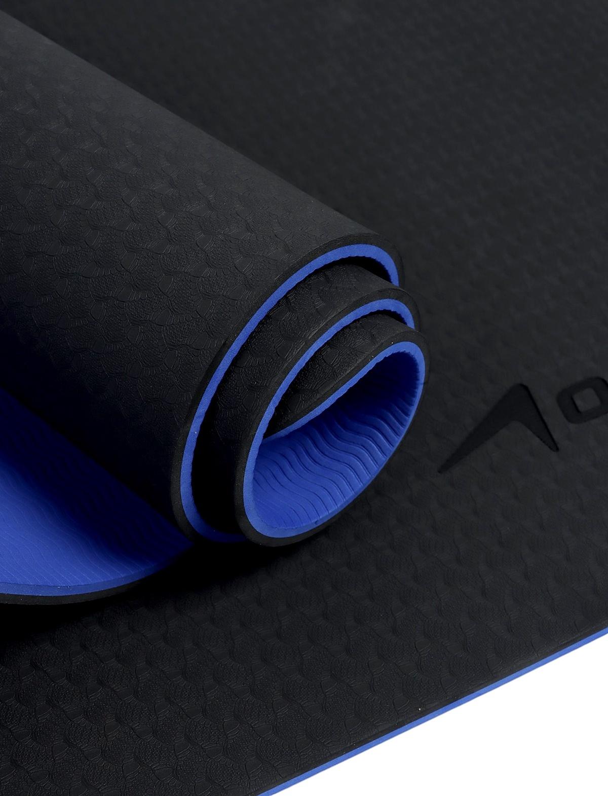 Коврик для фитнеса и йоги ONLYTOP, 183×61× 0.8 см, черный/ультрамариновый