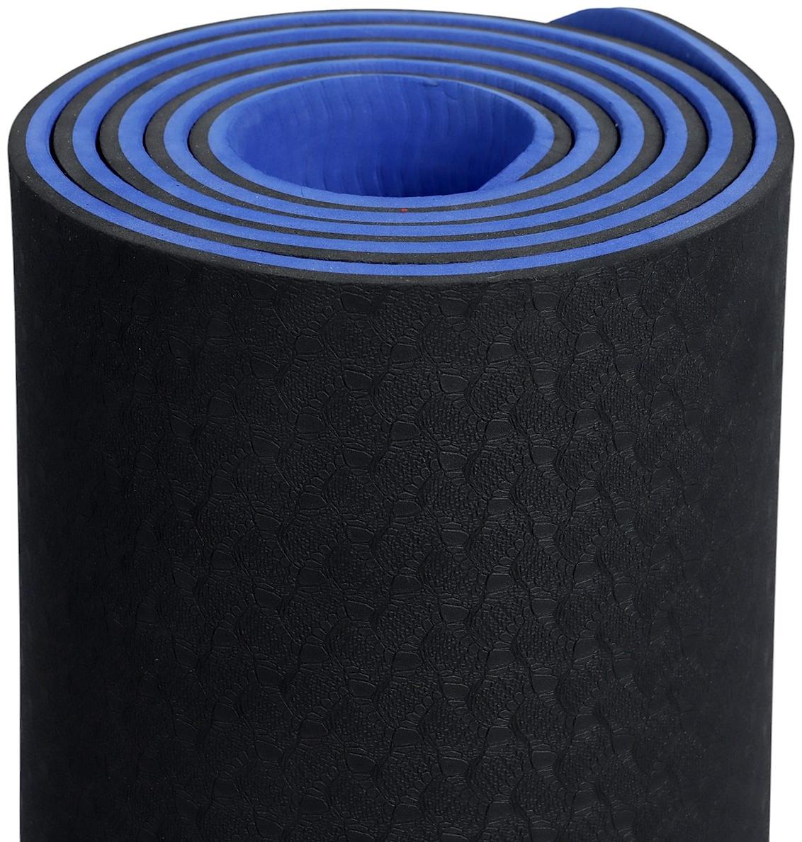 Коврик для фитнеса и йоги ONLYTOP, 183×61× 0.8 см, черный/ультрамариновый