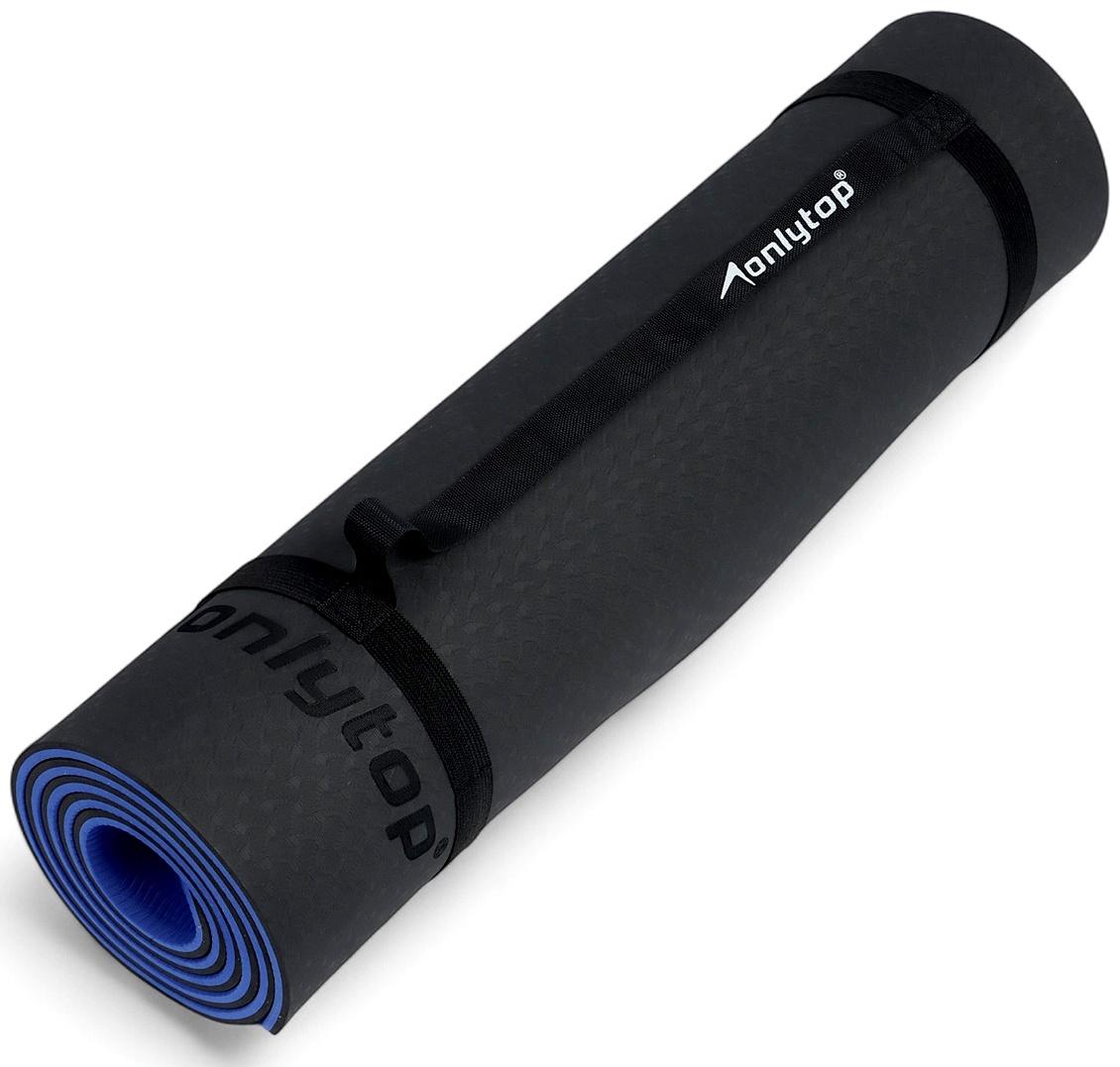 Коврик для фитнеса и йоги ONLYTOP, 183×61× 0.8 см, черный/ультрамариновый