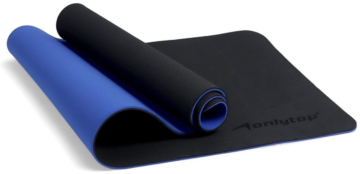 Коврик для фитнеса и йоги ONLYTOP, 183×61× 0.8 см, черный/ультрамариновый