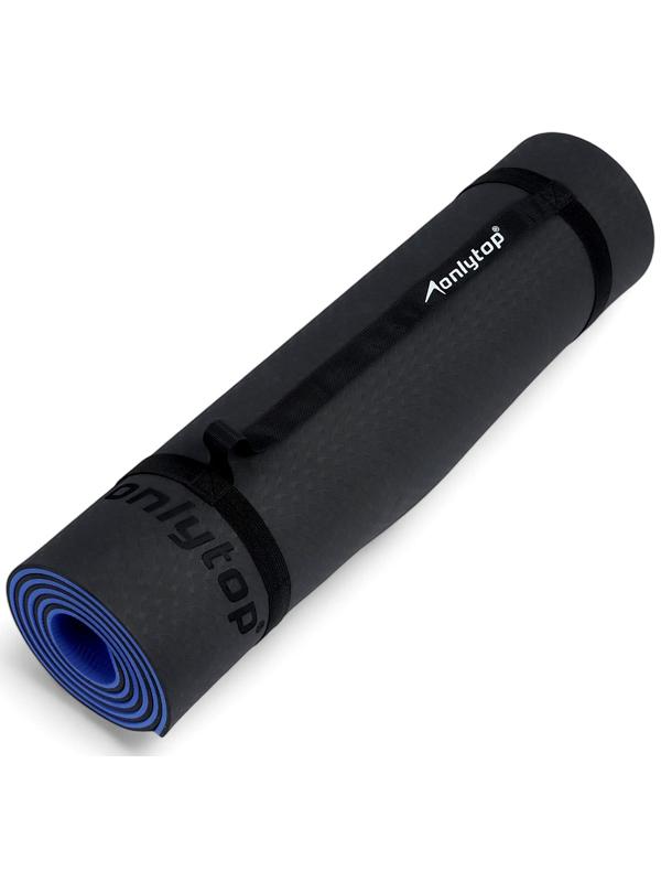 Коврик для фитнеса и йоги ONLYTOP, 183×61× 0.8 см, черный/ультрамариновый