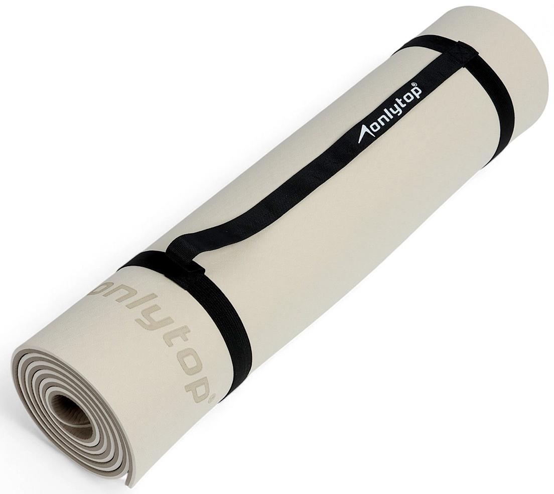 Коврик для фитнеса и йоги ONLYTOP, 183×61× 0.8 см, молочный/темно-коричневый