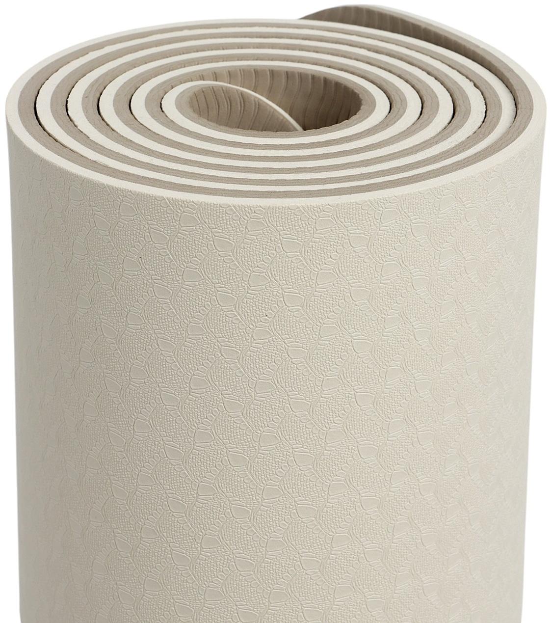 Коврик для фитнеса и йоги ONLYTOP, 183×61× 0.8 см, молочный/темно-коричневый