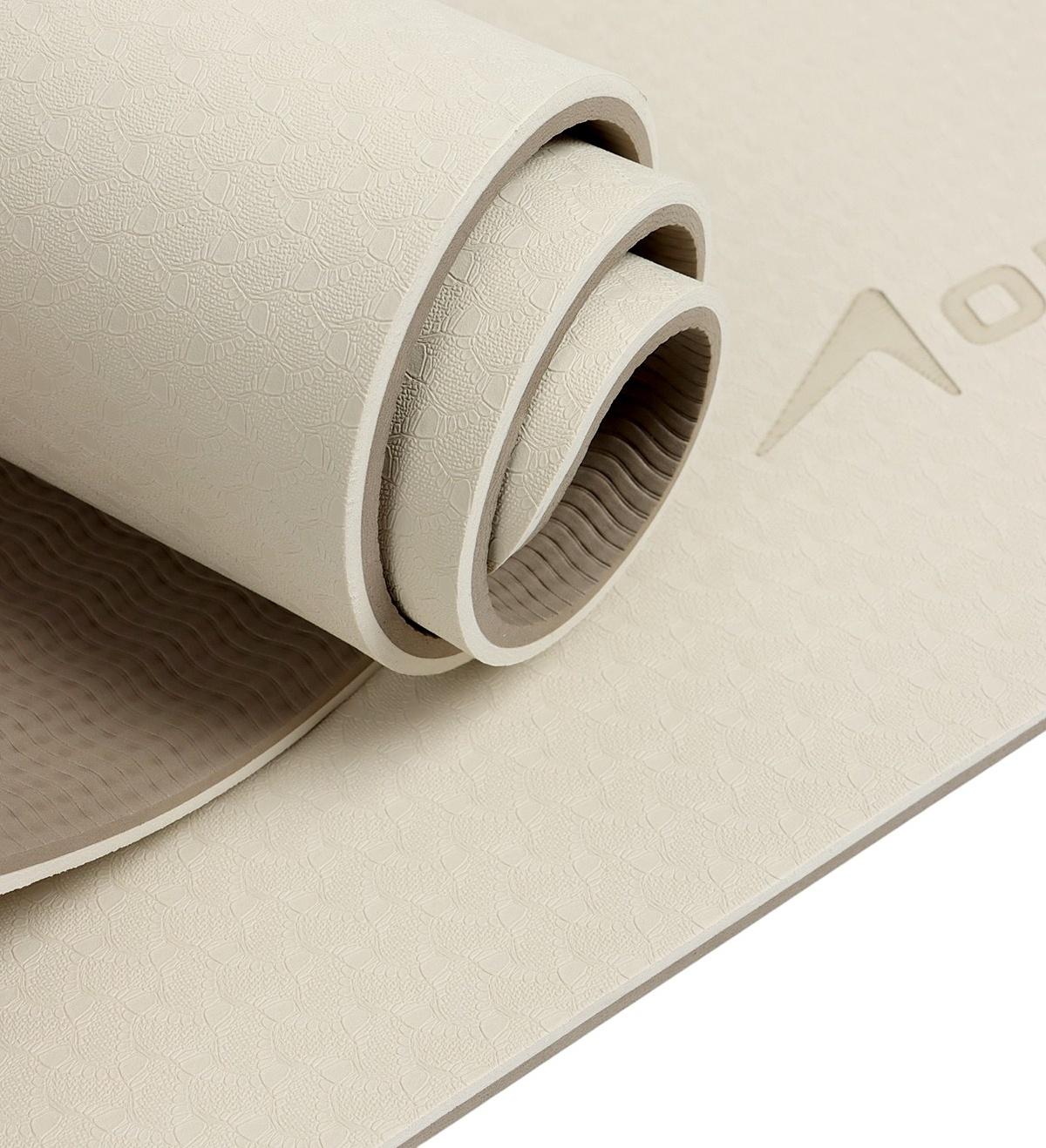 Коврик для фитнеса и йоги ONLYTOP, 183×61× 0.8 см, молочный/темно-коричневый