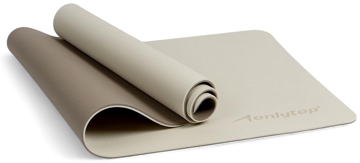 Коврик для фитнеса и йоги ONLYTOP, 183×61× 0.8 см, молочный/темно-коричневый