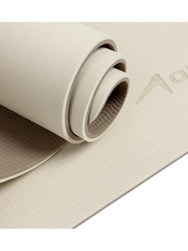 Коврик для фитнеса и йоги ONLYTOP, 183×61× 0.8 см, молочный/темно-коричневый