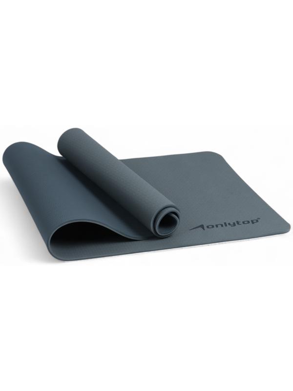 Коврик для фитнеса и йоги ONLYTOP, 183×61× 0.8 см, графитовый