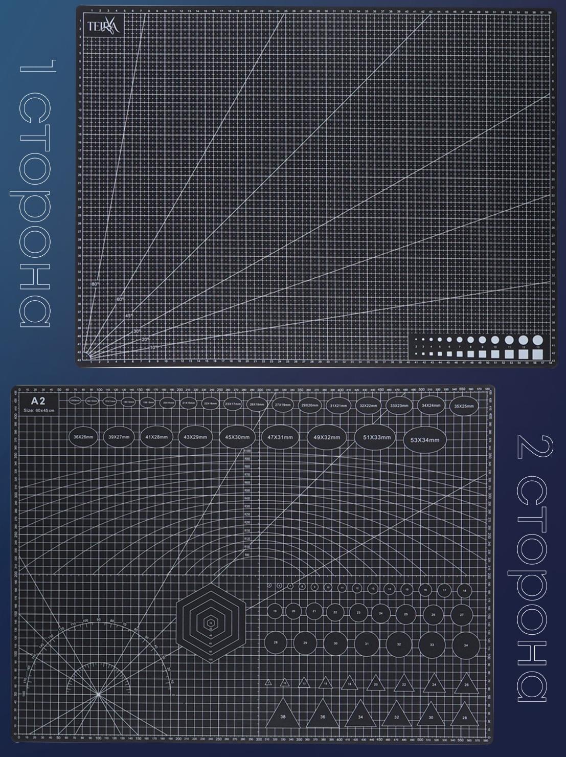 Мат для резки, пятислойный, 60×45 см, А2, чёрный